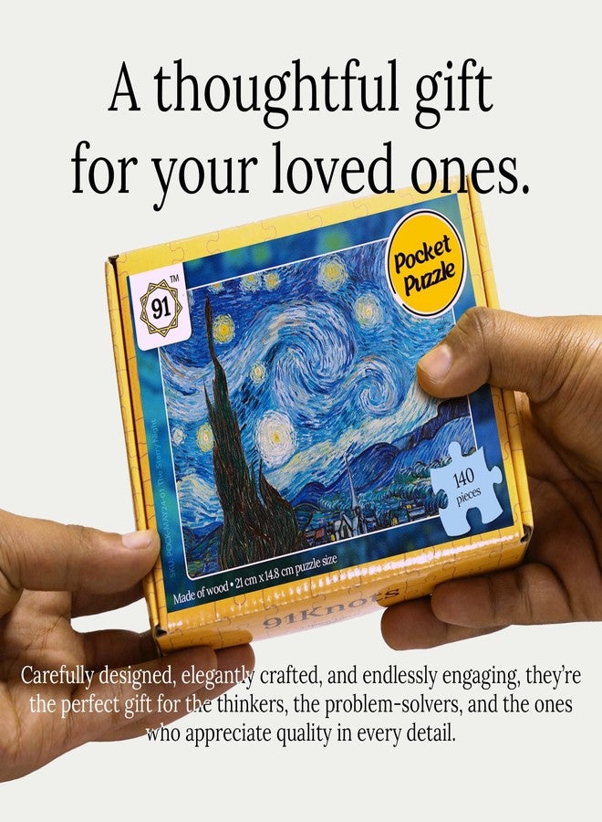 91Knots Vincent Van Gogh's-Starry Night Wooden Jigsaw Puzzle (140 Pieces) for Adults and Kids-Masterstroke Collection | Brain Booster Games & Toys for Above 5+ Years | Birthday Gift for Kids - Image 4